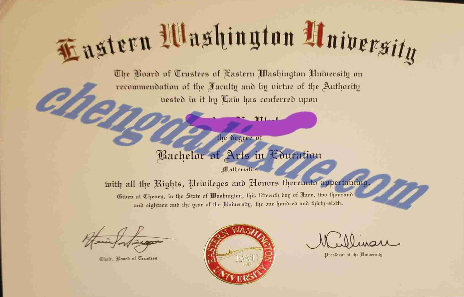 美国东华盛顿大学毕业证样本(东华盛顿大学毕业文凭图片)