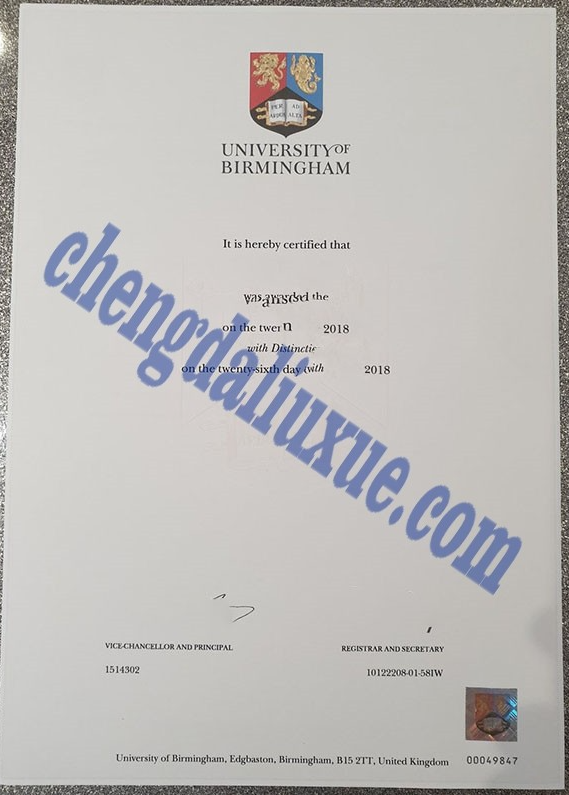 英国伯明翰大学毕业证样本（Customized graduation certificate from the University of Birmingham, UK）