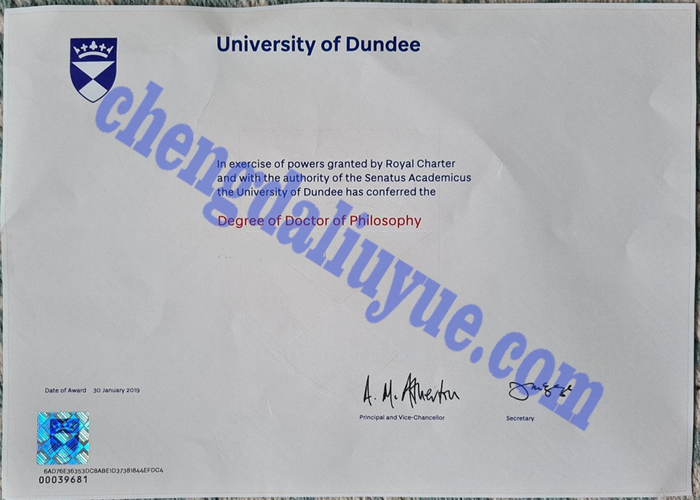 英国阿伯泰邓迪大学毕业证图片（Customized graduation certificate from Abbott Dundee University in the UK）