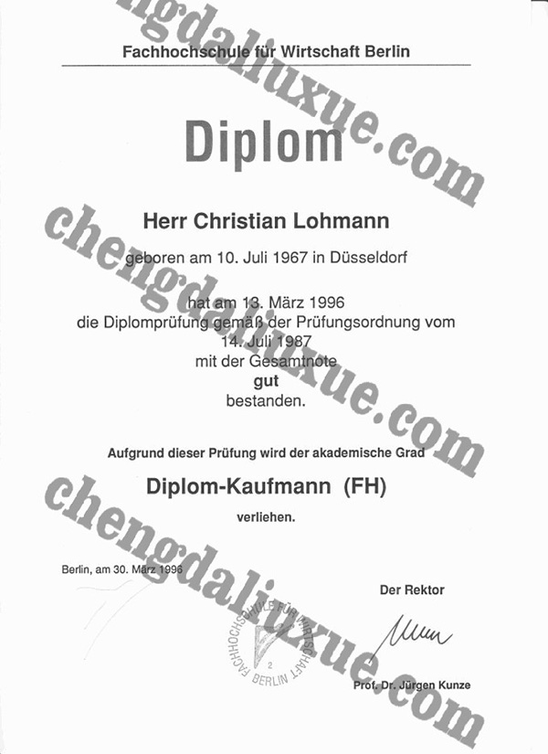 德国柏林经济学院毕业证样本（Customized graduation certificate for Berlin School of Economics）
