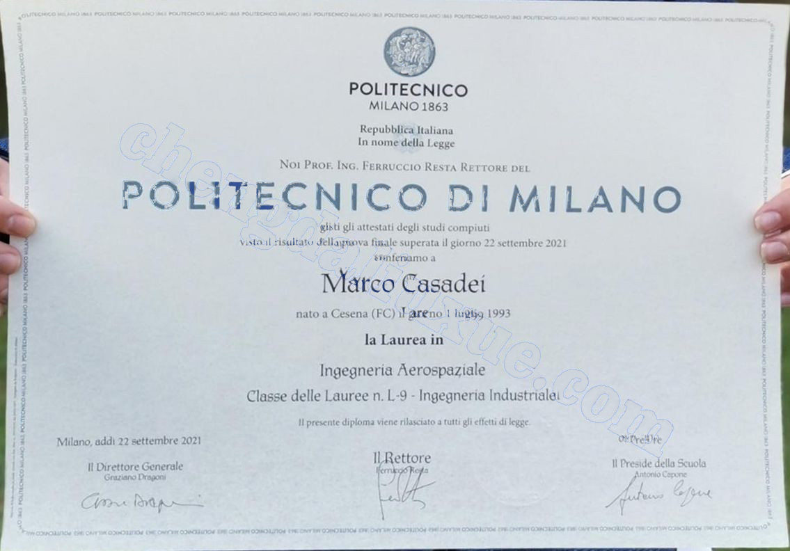 意大利米兰理工大学毕业证样本（Customized graduation certificate for Polytechnic University of Milan, Italy）