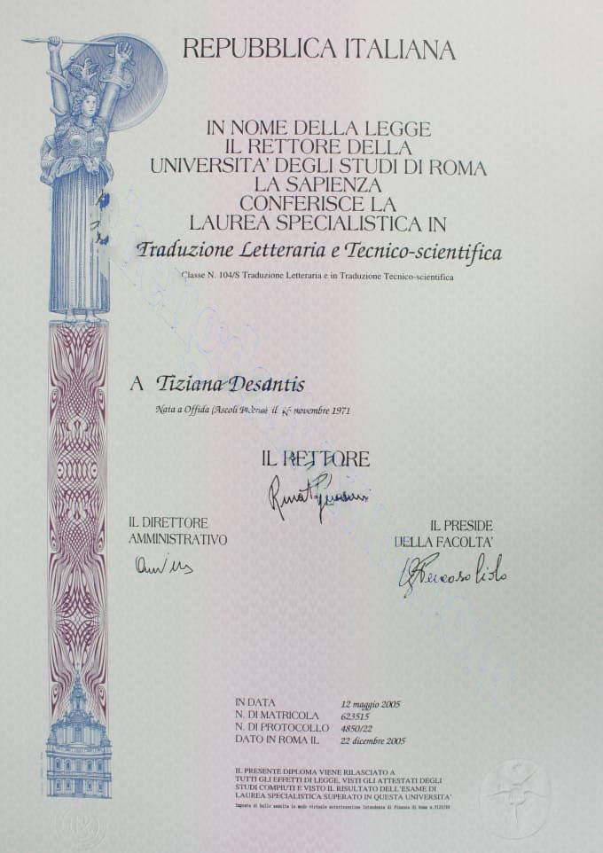 意大利罗马大学毕业证图片（Customized graduation certificate from the University of Rome, Italy）