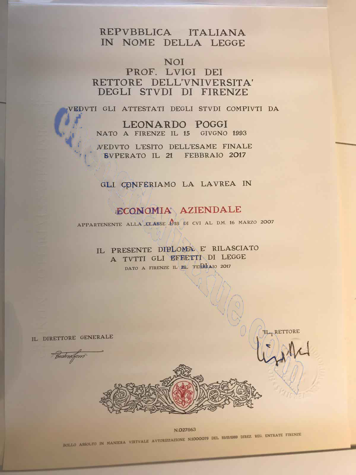 意大利佛罗伦萨大学毕业证模板（Customized graduation certificate from the University of Florence, Italy）
