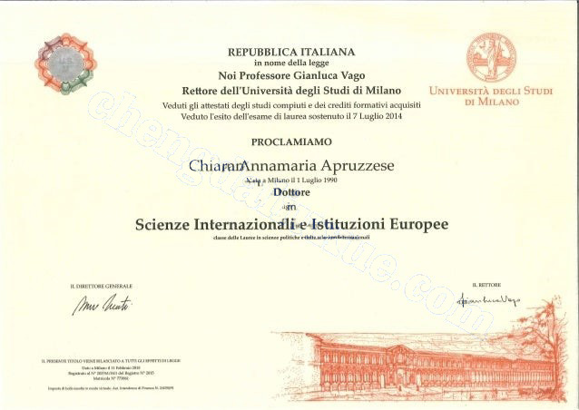 意大利米兰大学毕业证图片（Customized graduation certificate from the University of Milan, Italy）