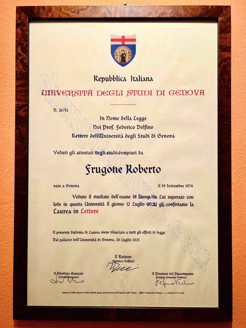 意大利热那亚大学毕业证样本（Customized graduation certificate from the University of Genoa, Italy）