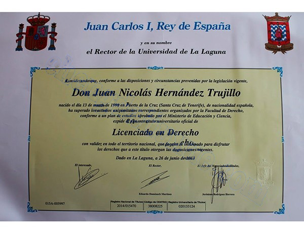 西班牙拉古纳大学毕业证图片（Customized graduation certificate from Laguna University in Spain）