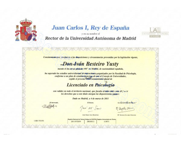 西班牙马德里自治大学毕业证图片（Customized graduation certificate from the Autonomous University of Madrid, Spain）